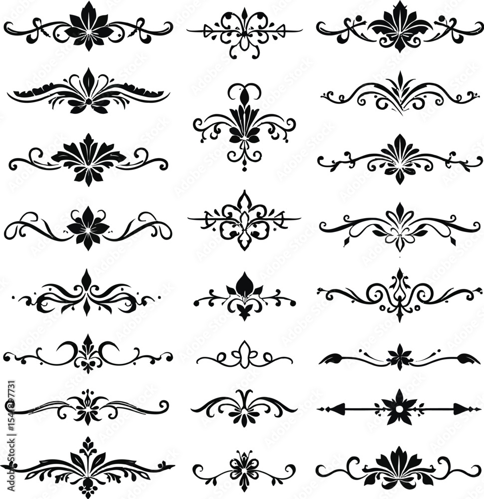 Obraz premium Collection of Decorative Dividers and Flourishes for Design Elements in Black