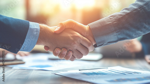 A smiling entrepreneur shakes hands with a client, sealing a business deal.