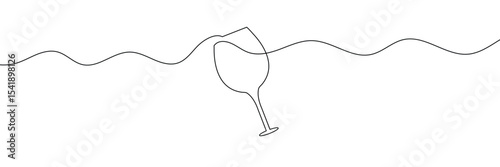 Continuous one line drawing of glass of wine. Champagne toast and cheers in simple linear style. Alcohol and cocktail drink menu in editable stroke. Doodle one line vector illustration . EPS 10 .