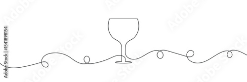 Continuous one line drawing of glass of wine. Champagne toast and cheers in simple linear style. Alcohol and cocktail drink menu in editable stroke. Doodle one line vector illustration . EPS 10 .