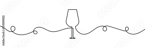 Continuous one line drawing of glass of wine. Champagne toast and cheers in simple linear style. Alcohol and cocktail drink menu in editable stroke. Doodle one line vector illustration . EPS 10 .