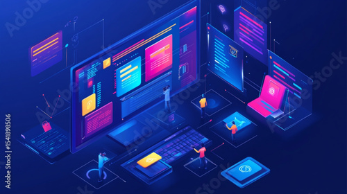 abstract technology background with blue screen