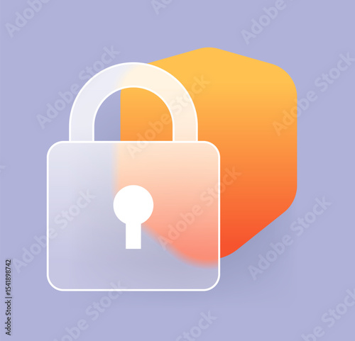 Glass morphism closed lock icon. Security vector symbol