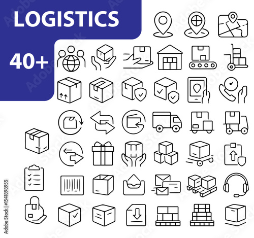 Logistics Line Icons Set,  Editable Vector Symbols for Delivery, Supply Chain, Shipping, and Transportation

