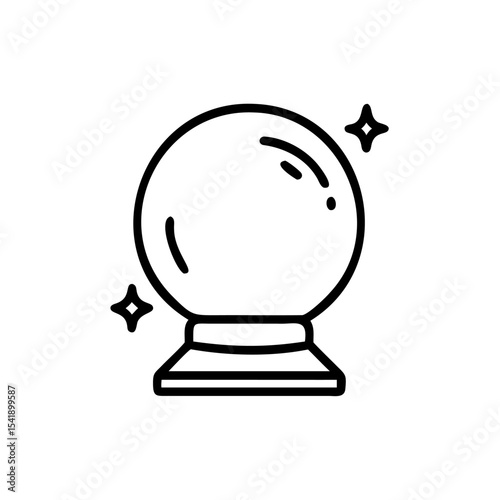 Line Art Illustration of a Crystal Ball on a Stand with Sparkling Stars a Handmade Autumn Design Element