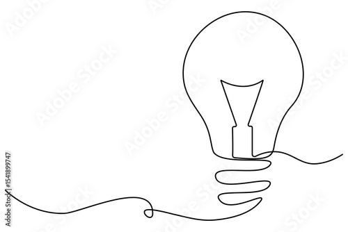 Simple one line art drawing of light bulb symbol with clean modern vector outline isolated on white background
