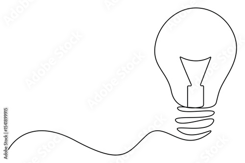 Simple one line art drawing of light bulb symbol with clean modern vector outline isolated on white background
