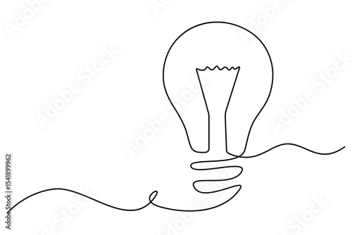 Simple one line art drawing of light bulb symbol with clean modern vector outline isolated on white background
