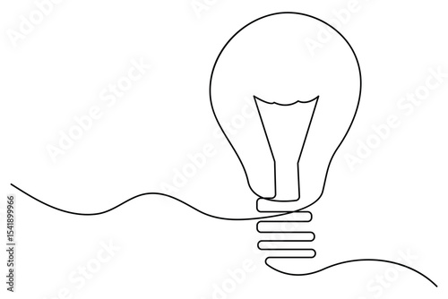 Simple one line art drawing of light bulb symbol with clean modern vector outline isolated on white background

