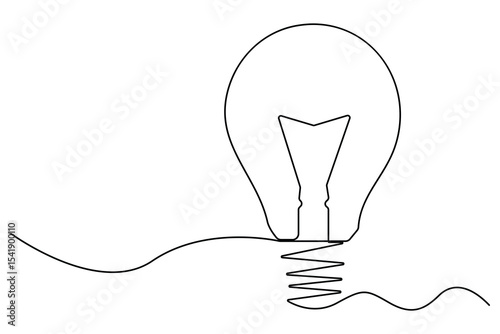 Simple one line art drawing of light bulb symbol with clean modern vector outline isolated on white background
