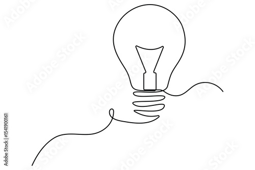 Simple one line art drawing of light bulb symbol with clean modern vector outline isolated on white background
