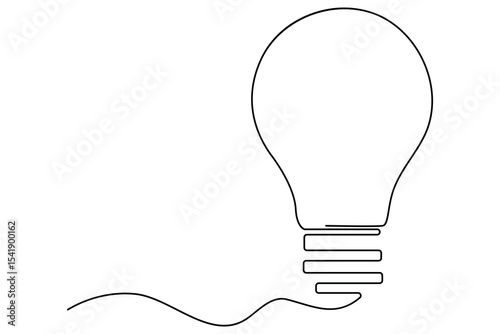 Simple one line art drawing of light bulb symbol with clean modern vector outline isolated on white background
