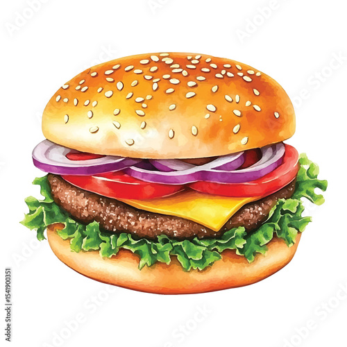 Delicious classic burger with fresh ingredients on transparent background vector png