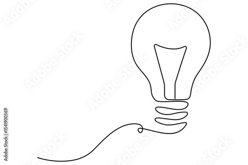 Simple one line art drawing of light bulb symbol with clean modern vector outline isolated on white background
