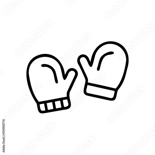 Simple Line Drawing of Two Black Mittens Winter Apparel Handmade Autumn Design Cozy Warmth Fashion Accessory Graphic Element