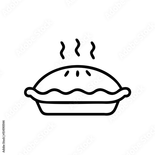 A steaming hot homemade apple pie in a fluted crust dish simple line art illustration autumn harvest baking dessert food icon