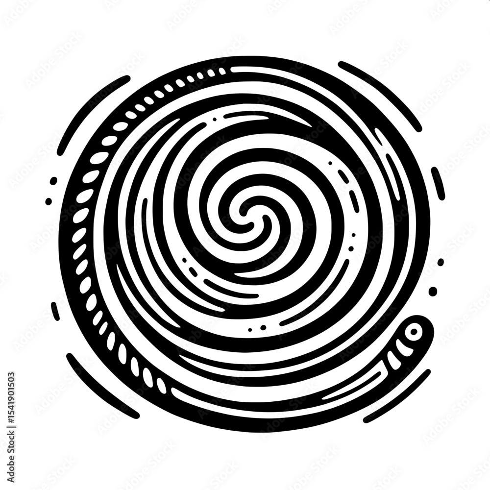 Naklejka premium Black and White SVG of a Spiral Doodle