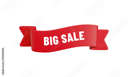 Vector cartoon 3d Big Sale badge. Red label ribbon with text. Realistic 3d render online shop banner. Cute design element for web, banner design, sticker or tag, new collection sign, advert, app.