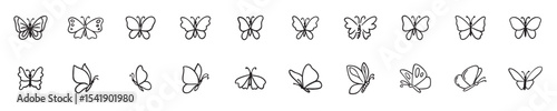 Butterfly Vector Doodle Set, Butterfly doodle hand drawn icon set outline drawing butterfly line clipart. vector illustration