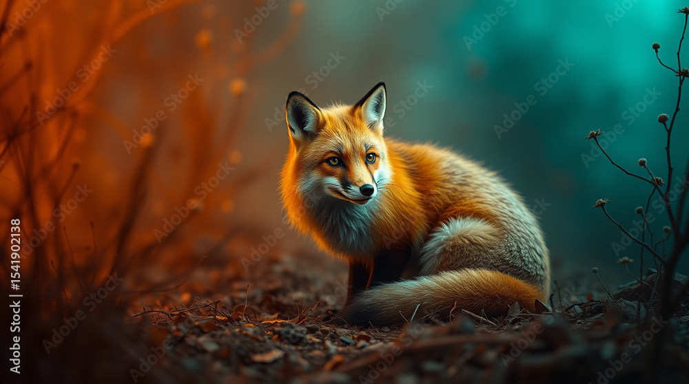Obraz premium Fox, red fox, wild animal illustration 