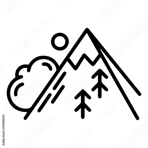 Outline style image depicts a mountain slope with a mass of snow and debris cascading down, symbolizing an avalanche, a natural disaster, a dangerous geological event. Related to mountainous hazards
