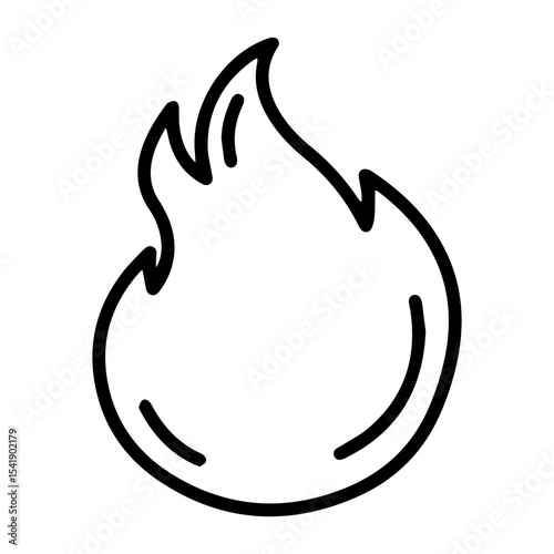 Outline style image depicts a flame or burning fire, marked by a flickering shape, denoting heat, energy, or a controlled or uncontrolled blaze. Related to heat, energy, warmth, danger, burning
