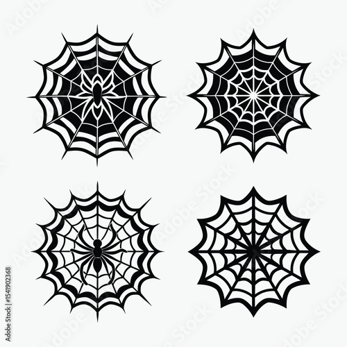 Spider web silhouette set, spider with web, halloween creepy vector, spider with web black vector, spider web with a spider silhouette vector. 