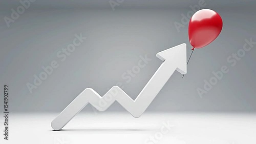 A Single Red Balloon Tied to a Stock Market Chart Arrow - Financial Growth and Risk Concept