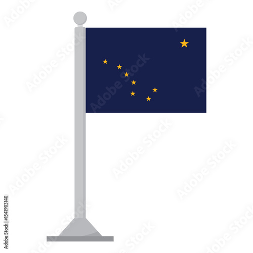 Alaska flag with flagpole. Flag of Alaska on flagpole.