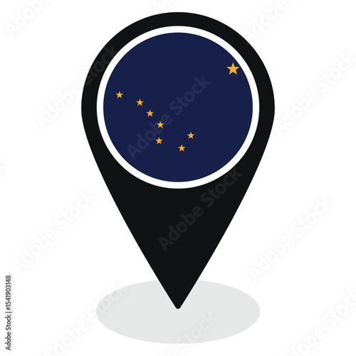Alaska flag in pin. Flag of Alaska state in blue pinpoint.