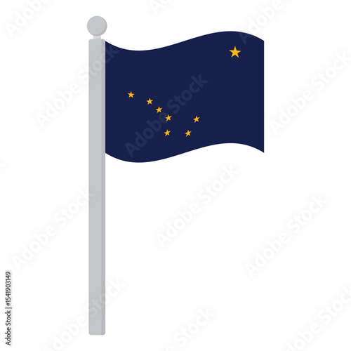 Alaska flag waving with flagpole. Flag of Alaska on flagpole.