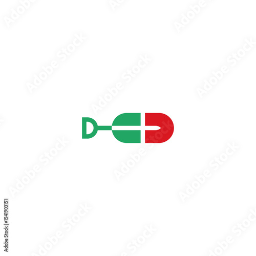 Pill shaped shovel logo design.