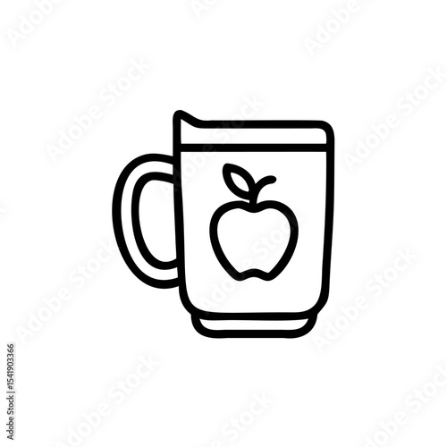 Black Line Drawing Mug Apple Design Autumn Handmade Drinkware Kitchenware Simple Icon Graphic Element