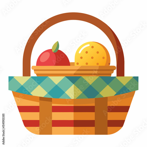 Picnic Basket Vector – Generative AI & Linocut Silhouette Illustration for Summer Outings