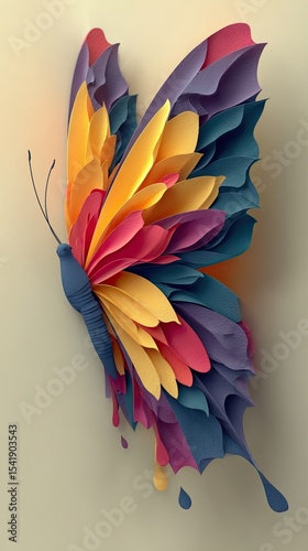 Colorful Paper Butterfly Art with Detailed Textured Wings