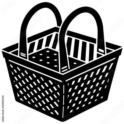 Picnic Basket Vector – Generative AI & Linocut Silhouette Illustration for Summer Outings