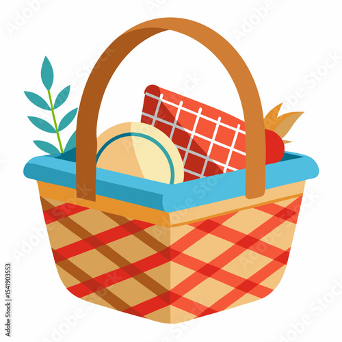 Picnic Basket Vector – Generative AI & Linocut Silhouette Illustration for Summer Outings