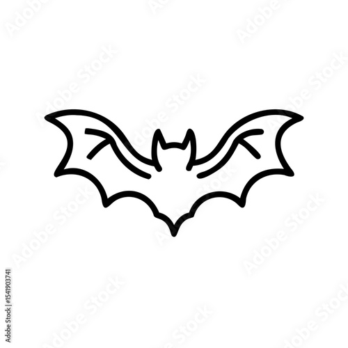 Black Line Art Bat Illustration Flying Wings Spread Halloween Symbol Handmade Autumn Design Element