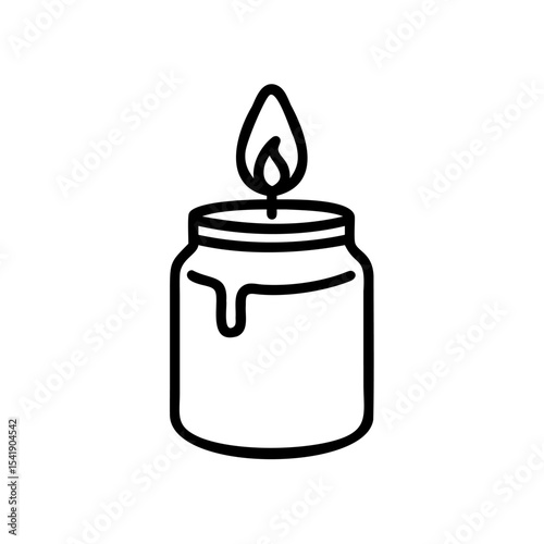 Line Art Illustration of a Lit Candle in a Jar with Dripping Wax Autumn Handmade Design Element