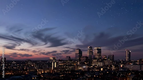 Wallpaper Mural Wide shot of a modern city skyline at dusk Torontodigital.ca