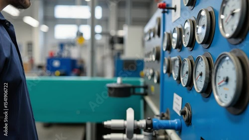 Technician monitoring machinery controls in modern industrial setting  