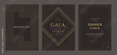Elegant Gold Geometric Gala Dinner Invitation Templates