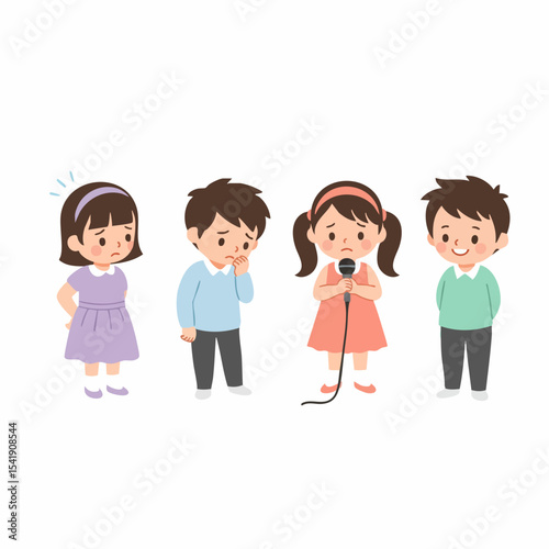 Flat Illustration of Group of Children with Emotional Expressions Character