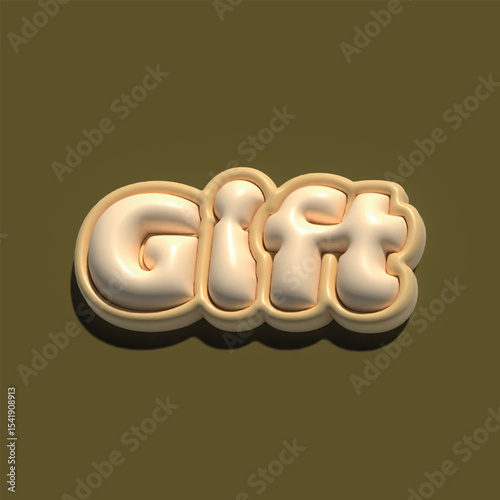 This is a threedimensional rendering that creatively showcases the word gift against a rich brown background, emphasizing its charm and warmth