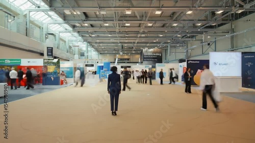 Wallpaper Mural Walking at Trade Show: Businesswoman in Suit at Crowded Exhibition Hall Torontodigital.ca