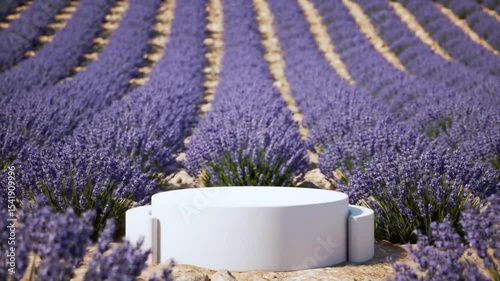 Serene Lavender Field with White Platform Product Display