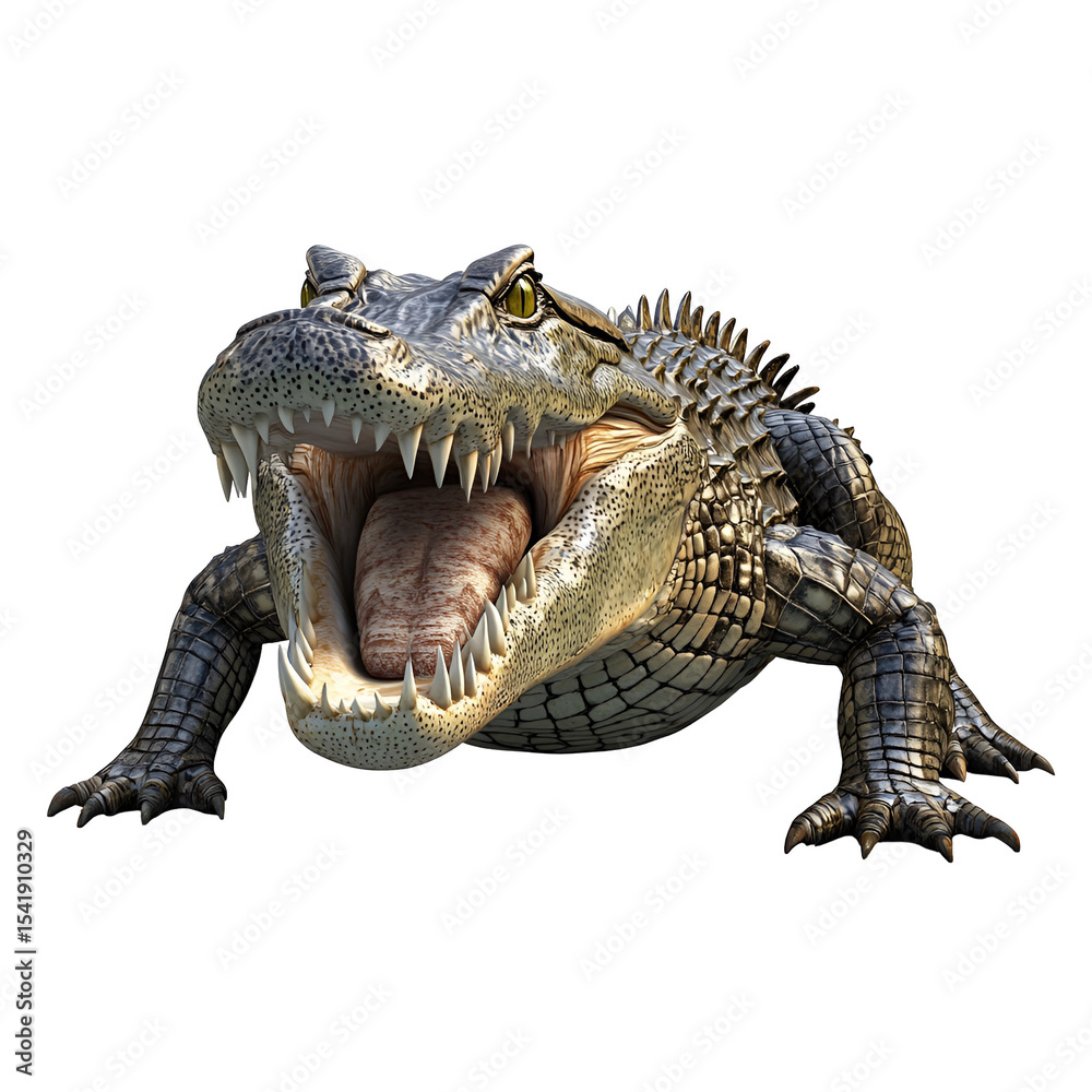 Obraz premium Powerful Alligator Open Jaws Black Background Wild Animal Reptile Danger