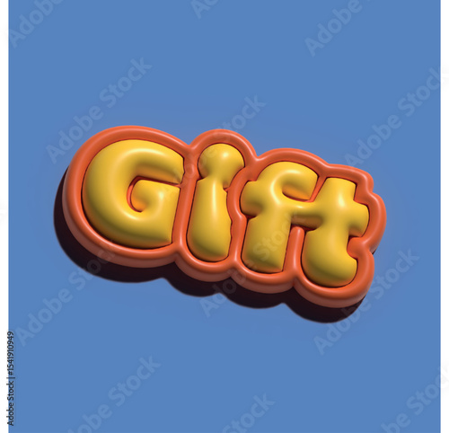 A bright yellow and vibrant orange sign that clearly says the word gift prominently displayed against a bold blue background