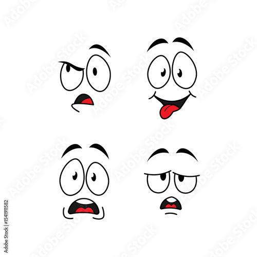 Cartoon Face Expressions Set, Funny Emotions Vector Illustration