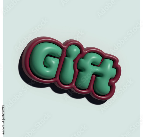 There is a vibrant green and red sign prominently displaying the word gift against a clean white background, making it eyecatching and festive